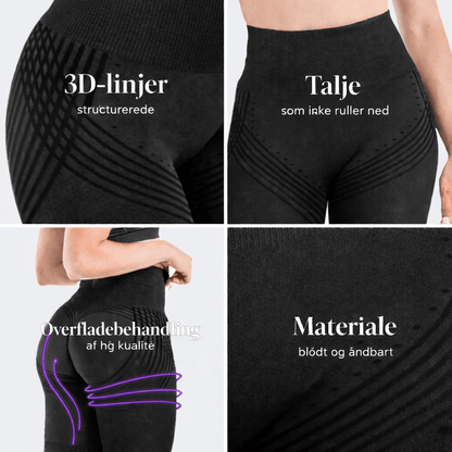 Detaljer: 3D-linjer, høj talje og blød, åndbar strik